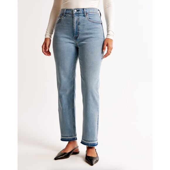 Abercrombie & Fitch Curve Love Ankle Straight Jeans 26 / 2 Long Hi Rise Fray Hem - Picture 1 of 16